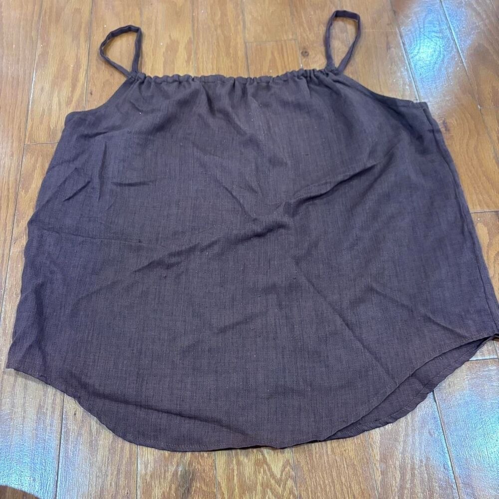 BOUTIQUE Summer Spaghetti Strap Layer Women's Brown Burgundy Linen Tank Top Vest